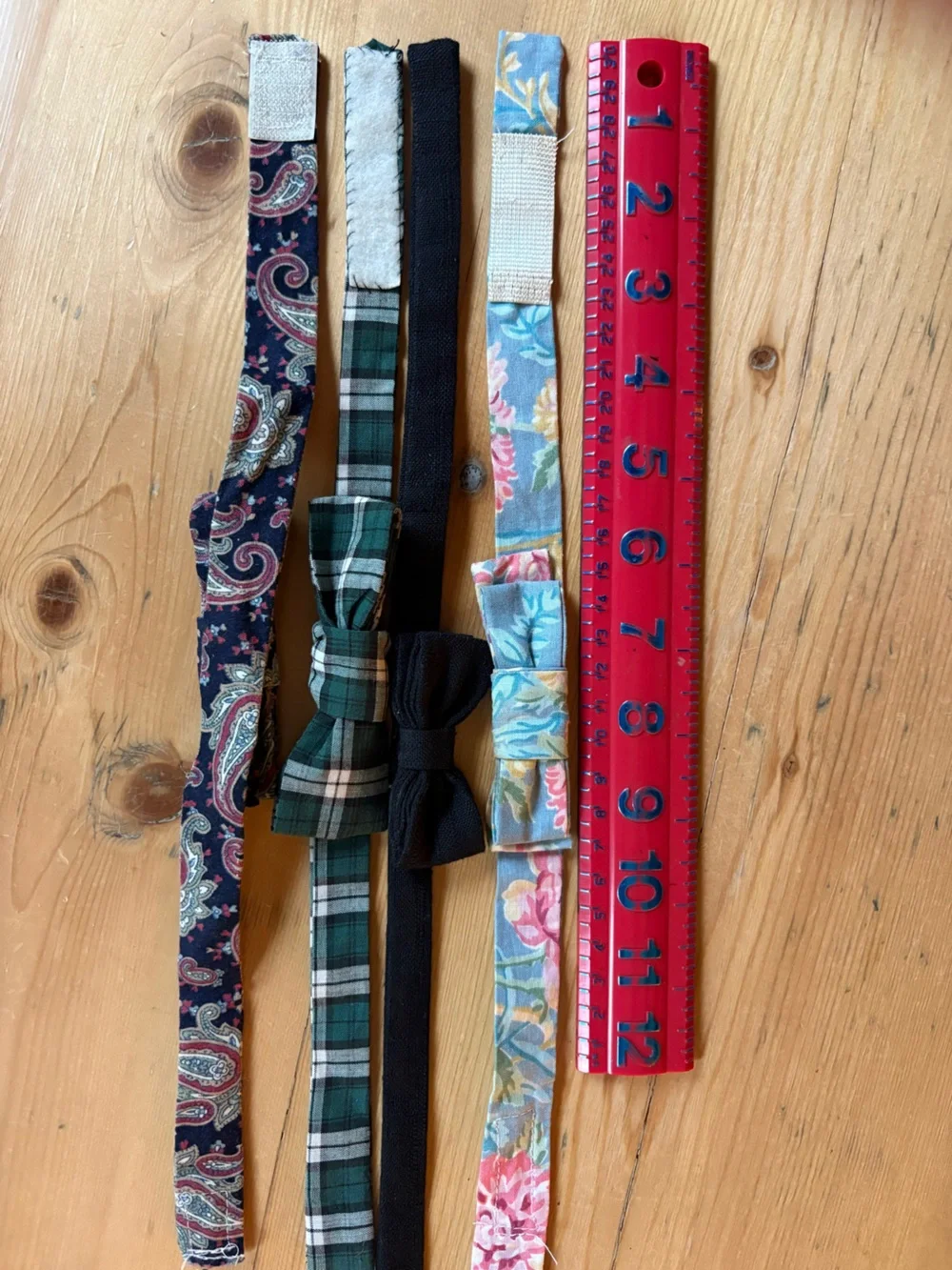 Kids Vintage Homemade Floral, Green Plaid, Paisley and Black Bow Tie Set